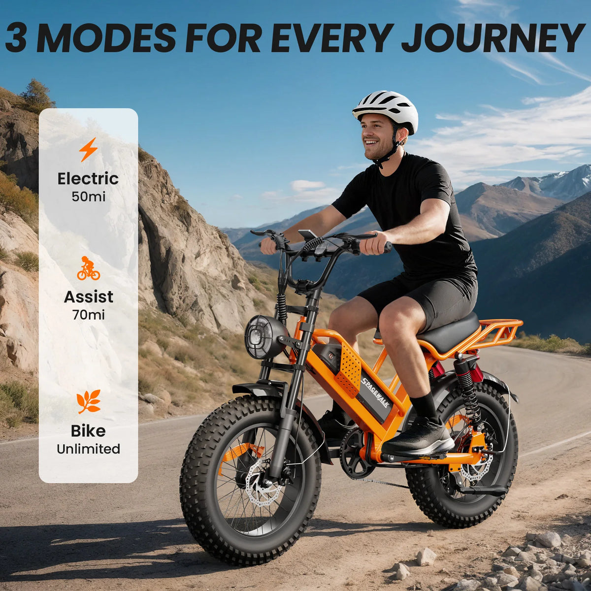 Spacewalk 2000W | Fat Tire Electric Dirt Bike — Full Suspension, 70-Mile Range