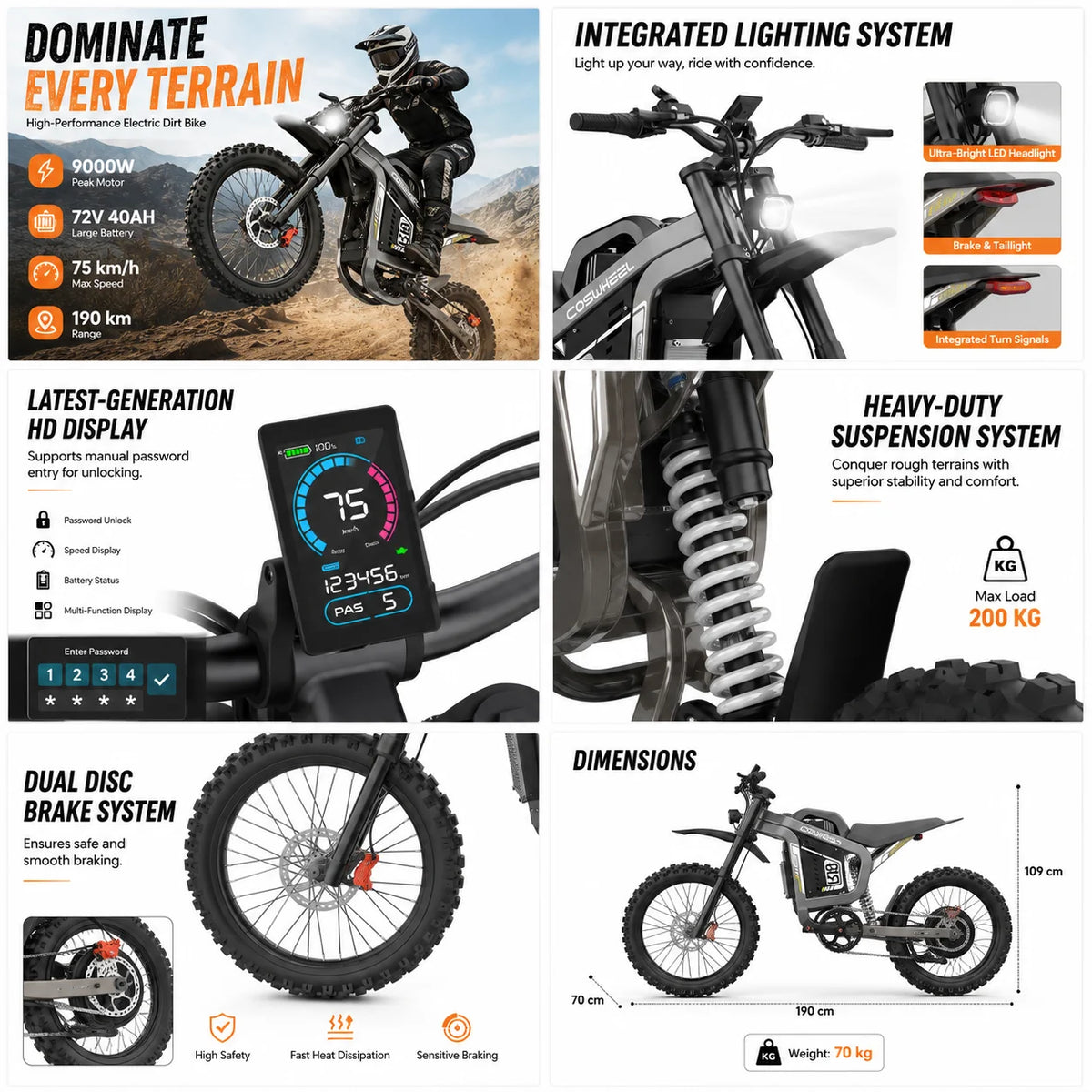 Venom 9000W | 72V Electric Off-Road Dirt Bike — 96KMH Top Speed