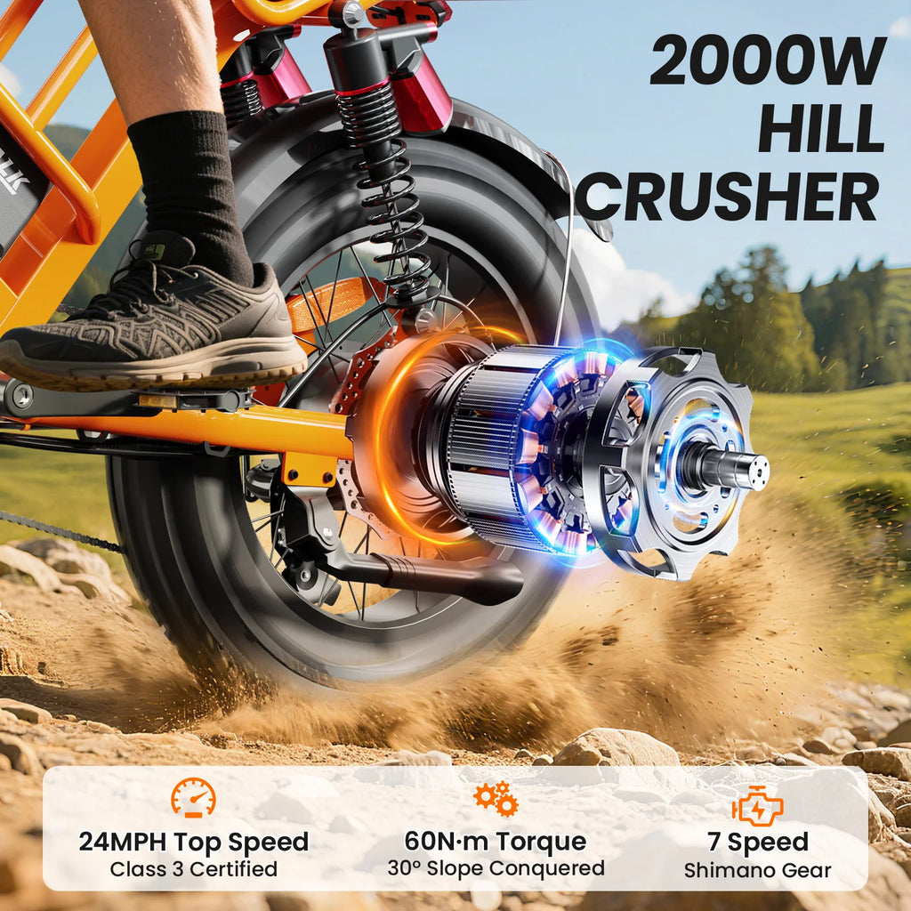 Spacewalk 2000W | Fat Tire Electric Dirt Bike — Full Suspension, 70-Mile Range