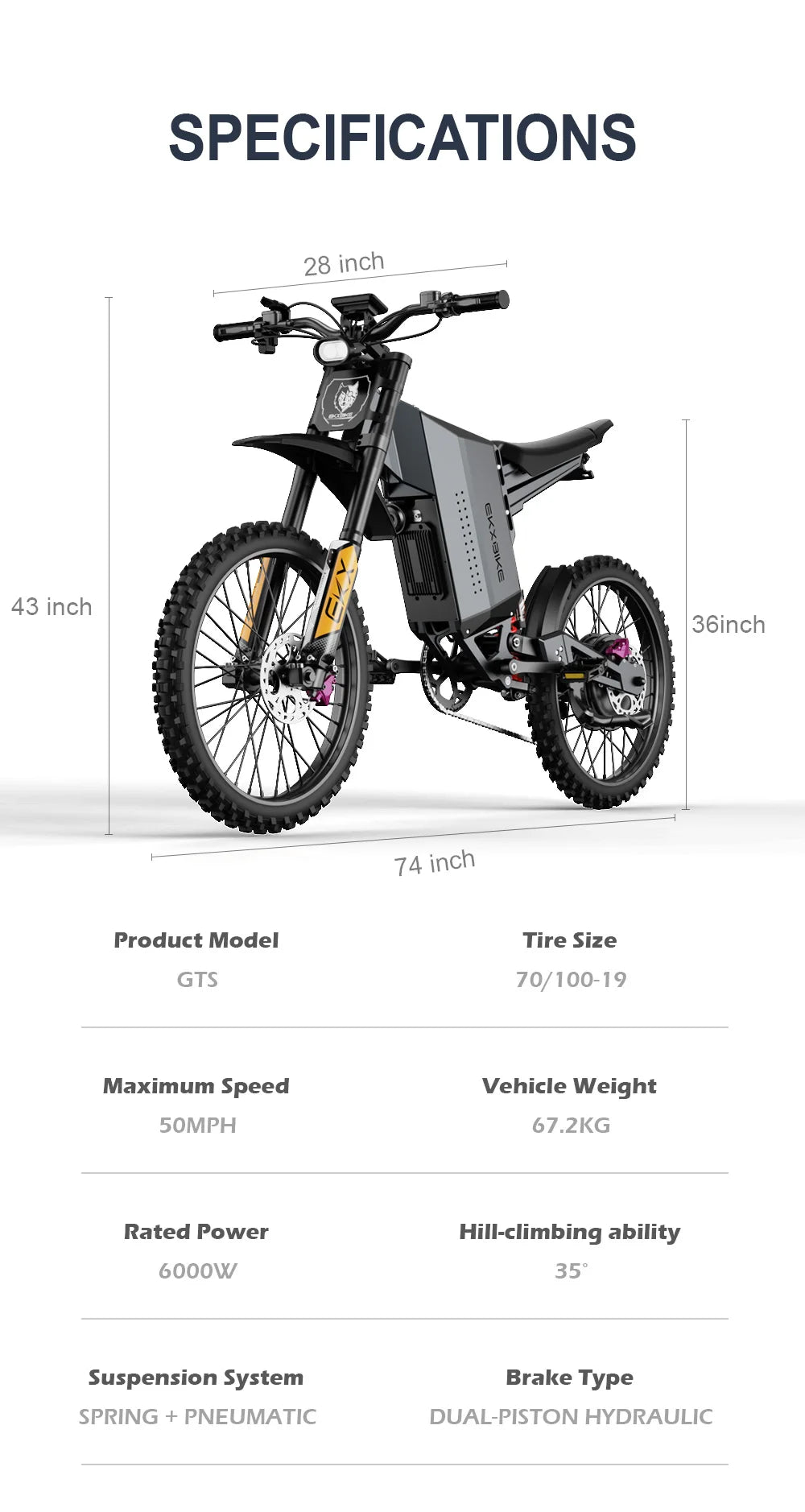 EKXBIKE GTS | 8000W Peak Electric Motorcycle — 85KMH Off-Road Beast