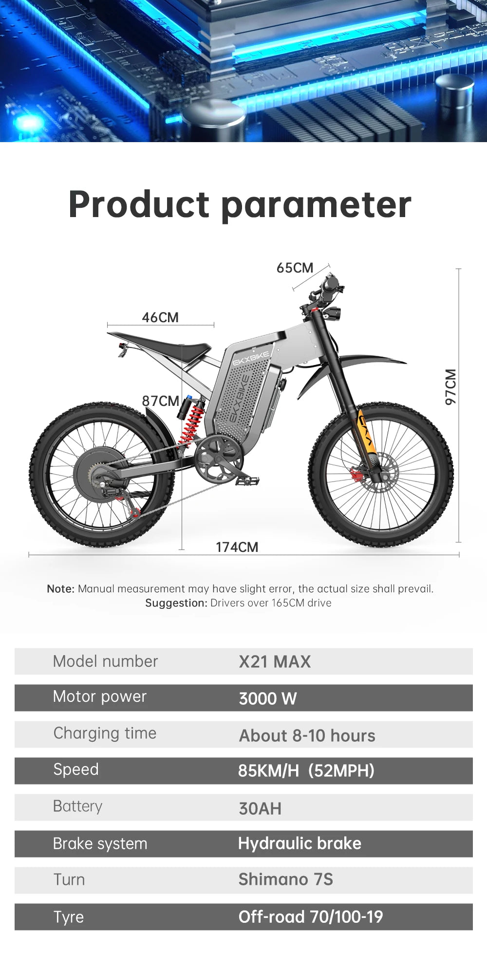 EKX X21 Max | 3000W Electric Off-Road Motorcycle — 85KMH Top Speed